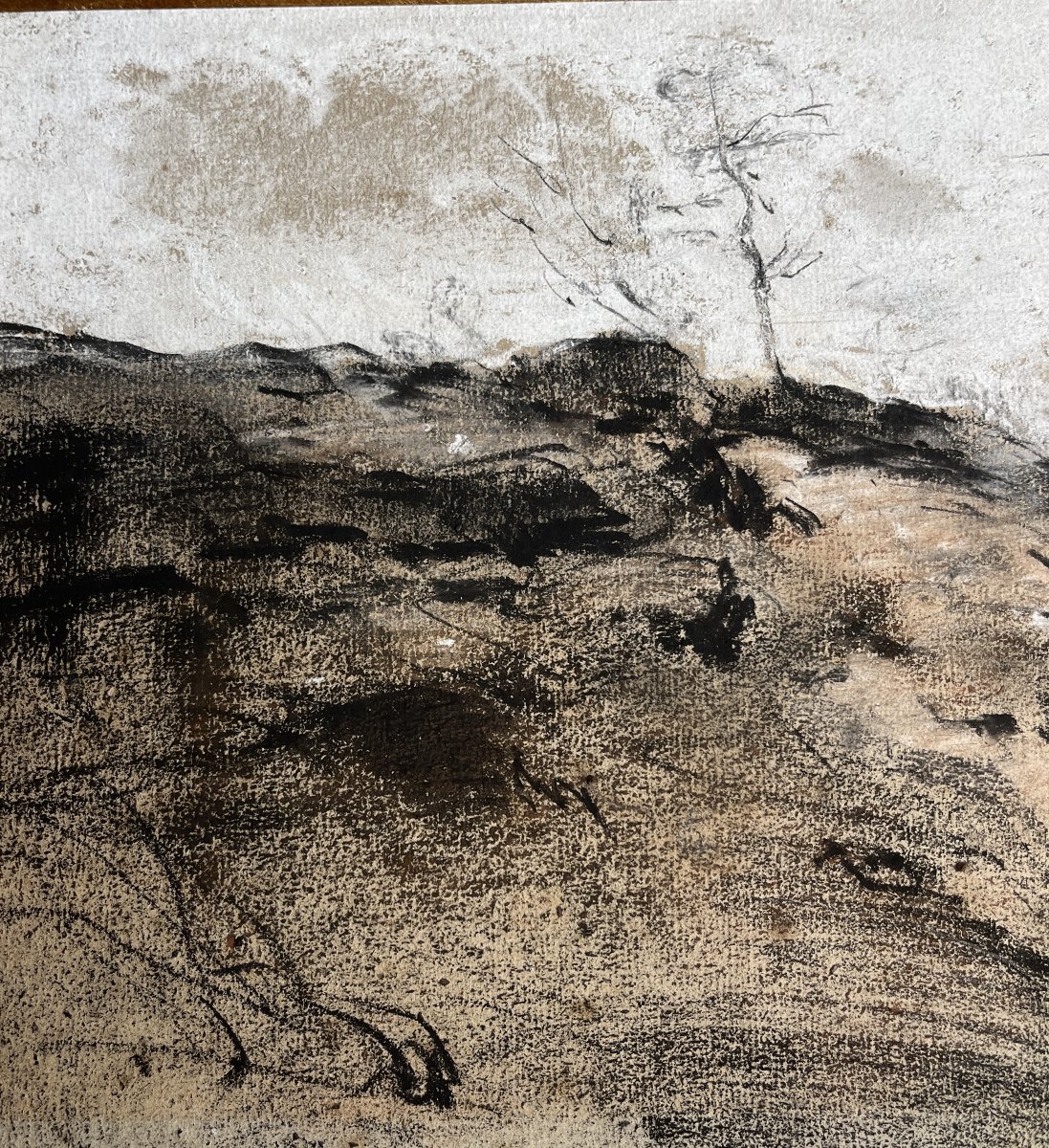 Vollon, Charcoal And Gouache Landscape Drawing, Inscribed On The Reverse, Late 19th Century-photo-2