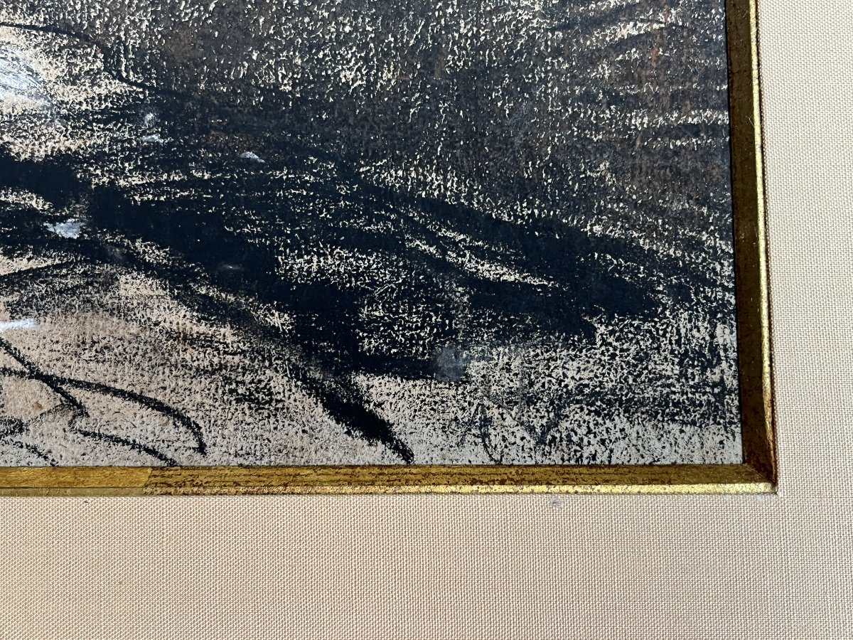 Vollon, Charcoal And Gouache Landscape Drawing, Inscribed On The Reverse, Late 19th Century-photo-3