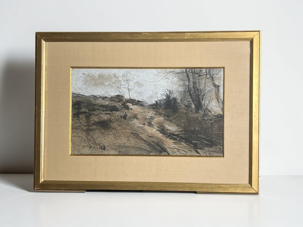 Vollon, Charcoal And Gouache Landscape Drawing, Inscribed On The Reverse, Late 19th Century-photo-7