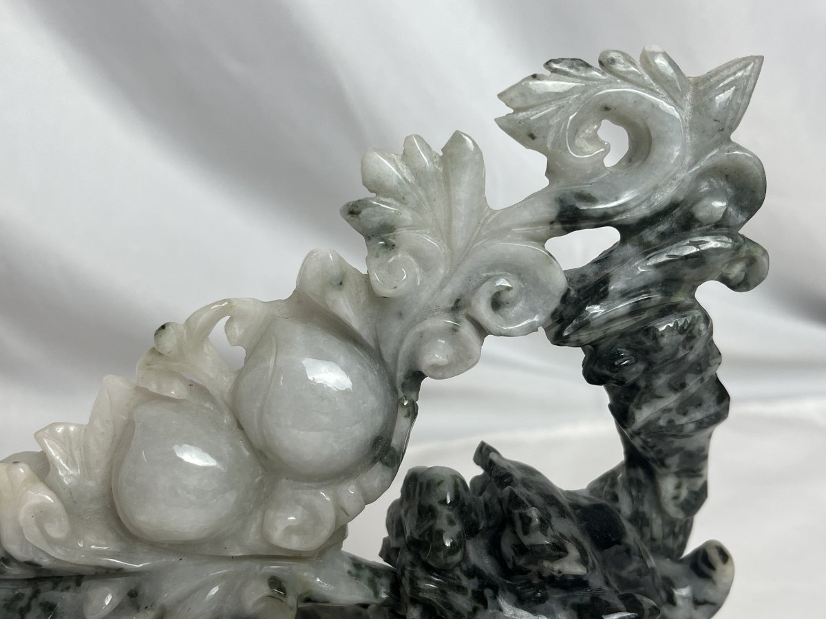 China, Jade Dragon Sculpture On A Wooden Base, Numbered, 20th Century-photo-4