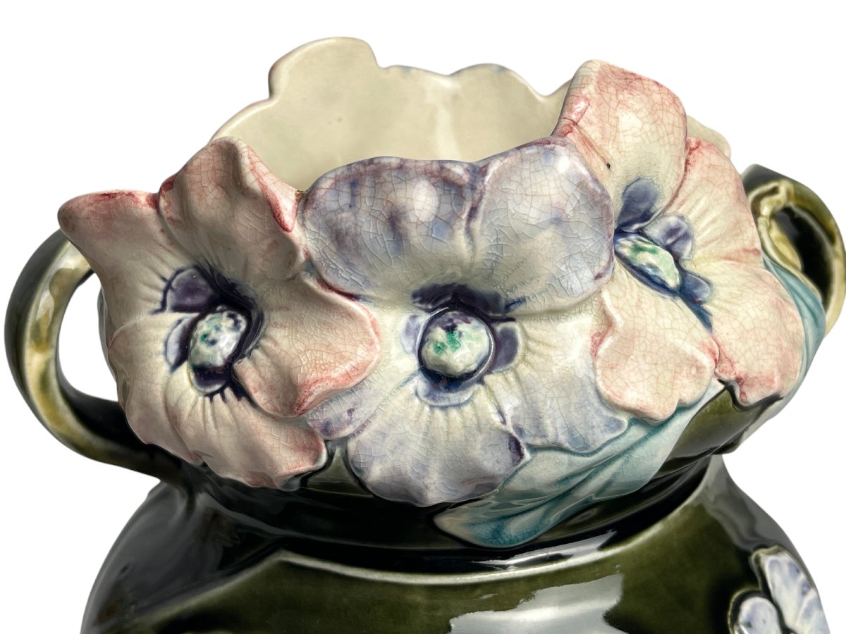 Art Nouveau, Barbotine Vase By Bruyn Fives-lille, Circa 1900-photo-4