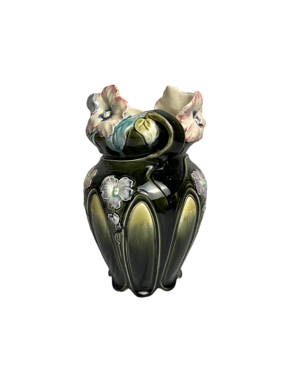 Art Nouveau, Barbotine Vase By Bruyn Fives-lille, Circa 1900-photo-2
