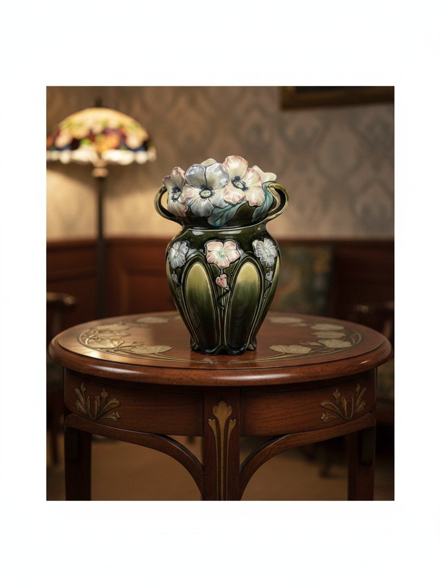 Art Nouveau, Barbotine Vase By Bruyn Fives-lille, Circa 1900-photo-6