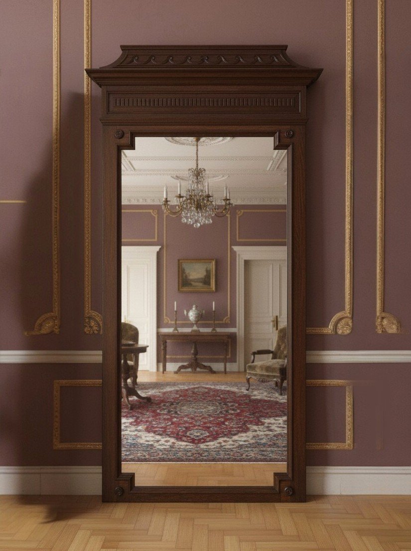 Important miroir trumeau Henri II chêne massif XIXème-photo-3