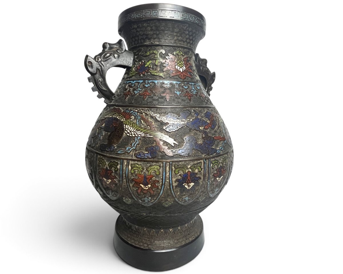 Japan, Large Cloisonné Hu Bronze Vase, Late 19th Century-photo-2