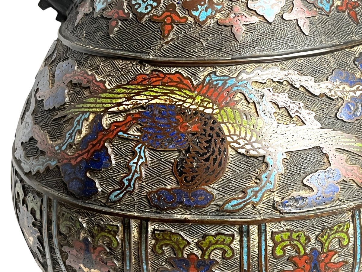 Japan, Large Cloisonné Hu Bronze Vase, Late 19th Century-photo-2