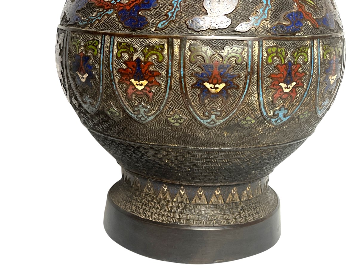 Japan, Large Cloisonné Hu Bronze Vase, Late 19th Century-photo-4