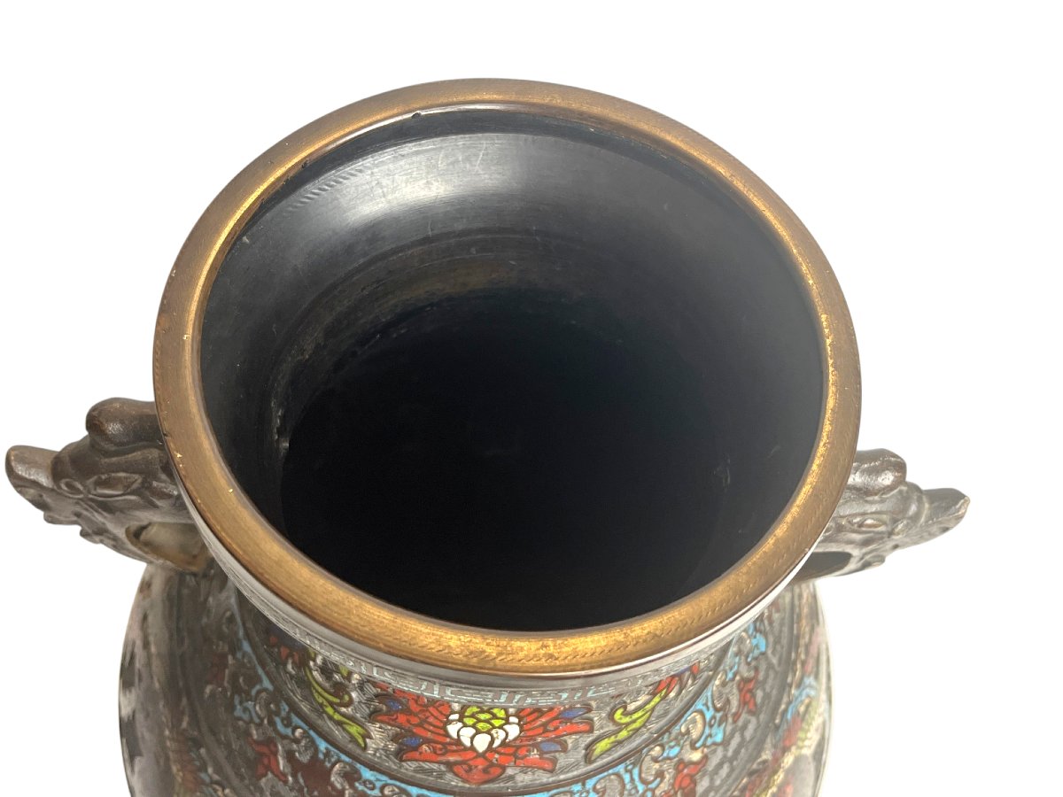 Japan, Large Cloisonné Hu Bronze Vase, Late 19th Century-photo-7