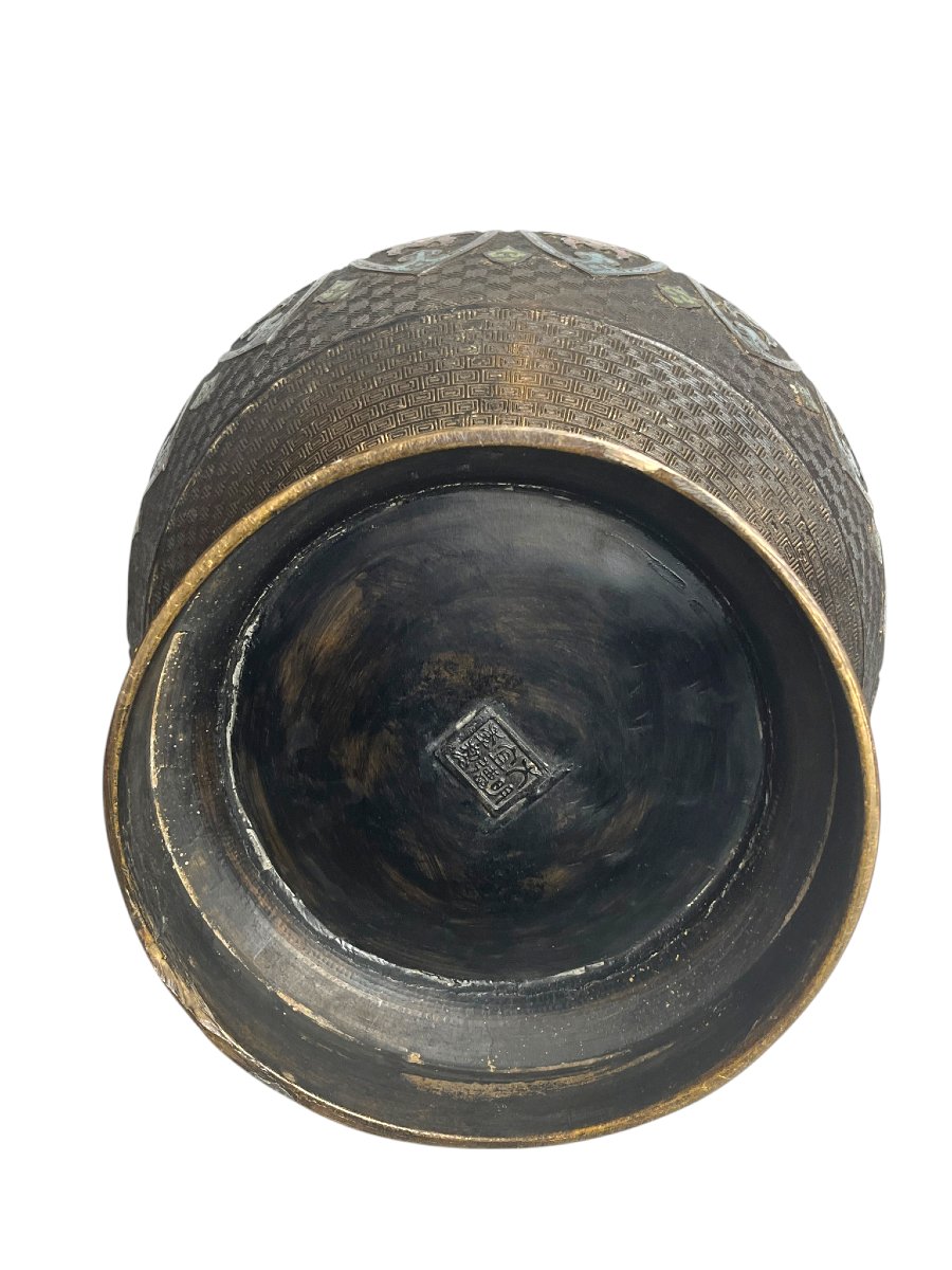 Japan, Large Cloisonné Hu Bronze Vase, Late 19th Century-photo-8