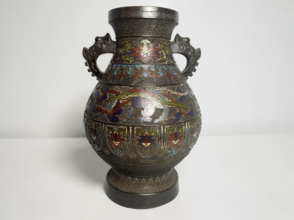 Japan, Large Cloisonné Hu Bronze Vase, Late 19th Century