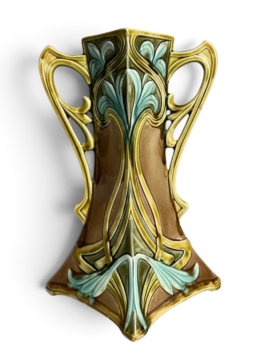 Art nouveau, deux vases barbotine Onnaing vers 1920-photo-1