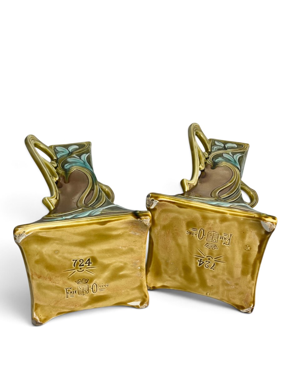 Art nouveau, deux vases barbotine Onnaing vers 1920-photo-4