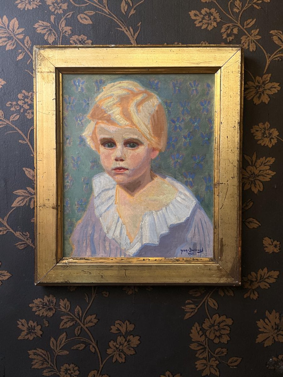 Huile sur toile, portrait d’enfant signé J. Bertrand début XXème-photo-2