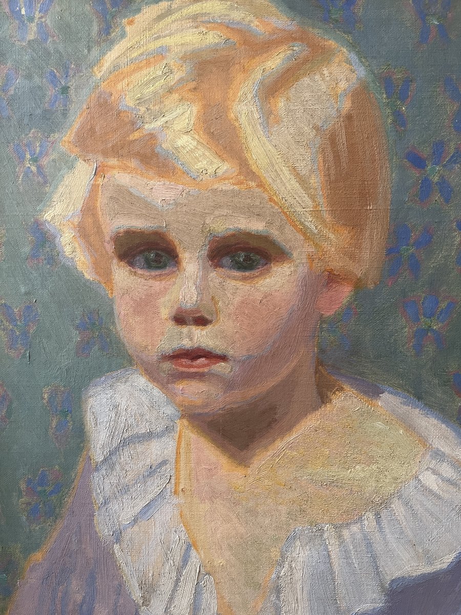 Huile sur toile, portrait d’enfant signé J. Bertrand début XXème-photo-4