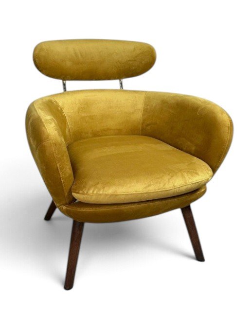 Vintage paire de fauteuils en velours moutarde XXème -photo-2