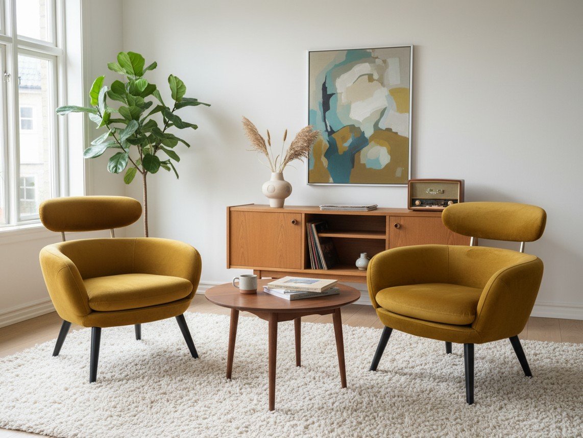 Vintage paire de fauteuils en velours moutarde XXème -photo-6