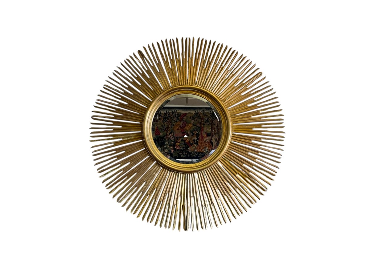 Large Beveled "sun" Mirror With Gilded Wood Frame, Circa 2010-photo-2