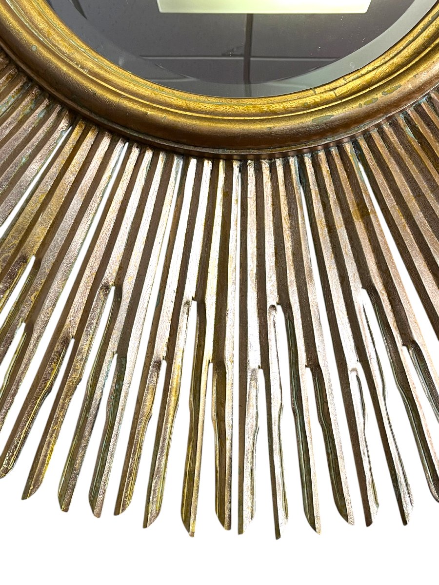 Large Beveled "sun" Mirror With Gilded Wood Frame, Circa 2010-photo-2