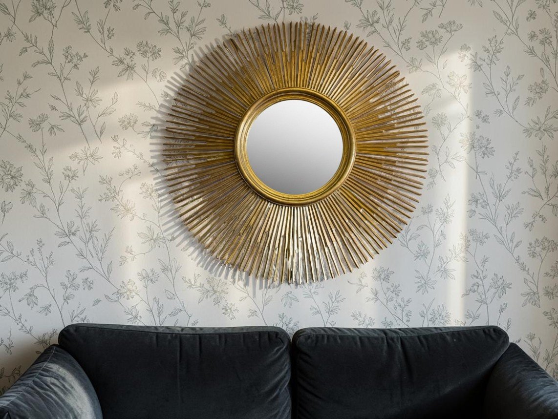Large Beveled "sun" Mirror With Gilded Wood Frame, Circa 2010-photo-7