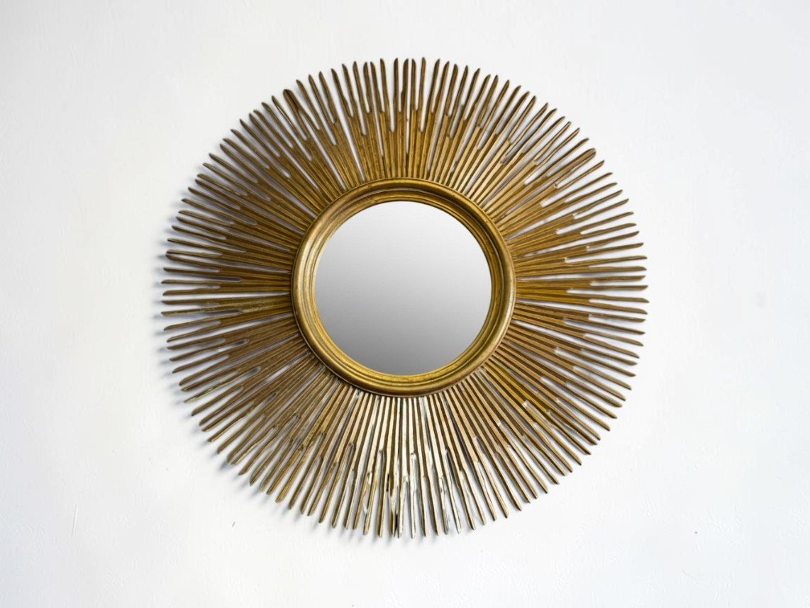 Large Beveled "sun" Mirror With Gilded Wood Frame, Circa 2010