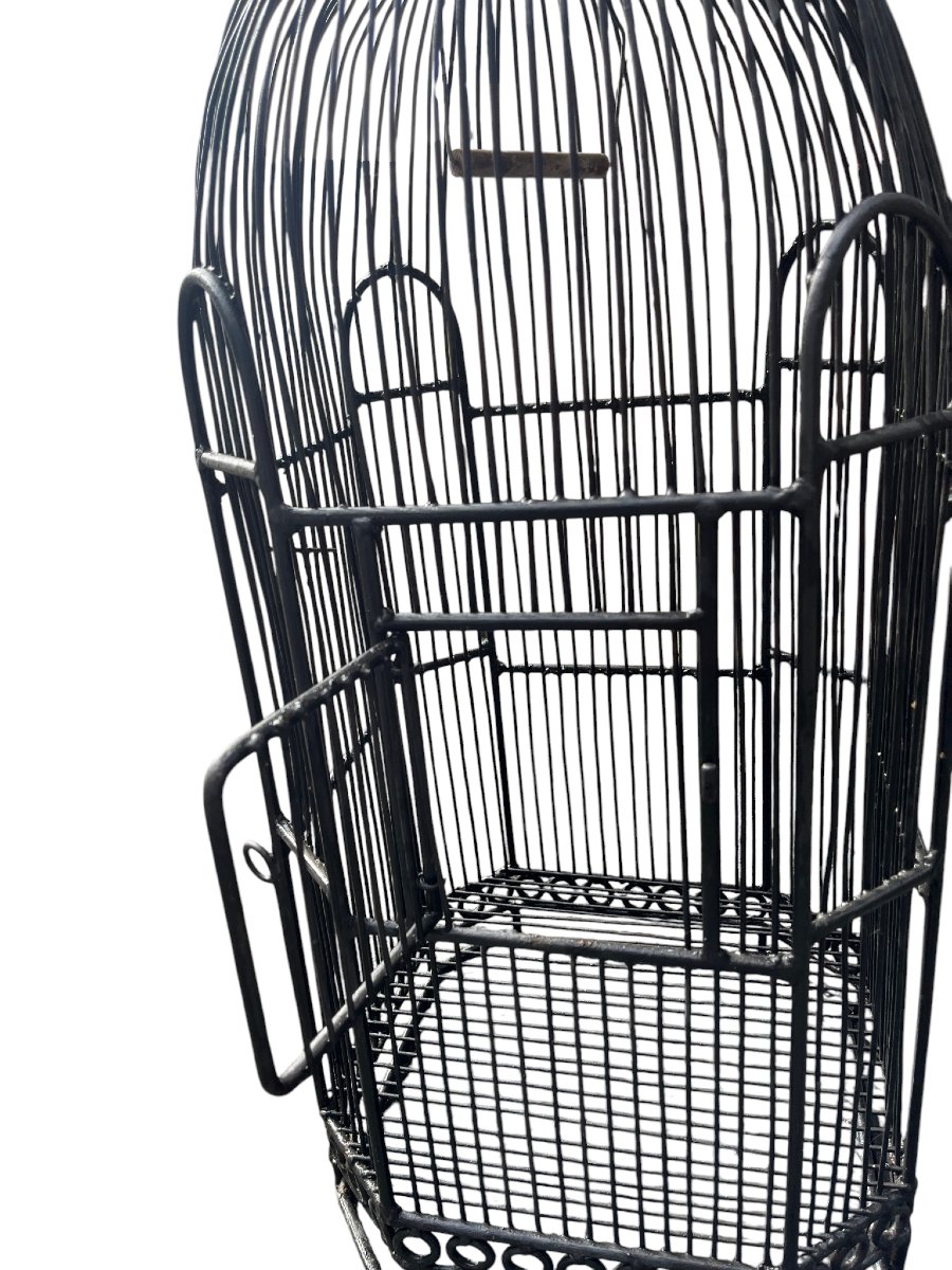 Ancienne cage à oiseaux en métal noir début XXème-photo-3