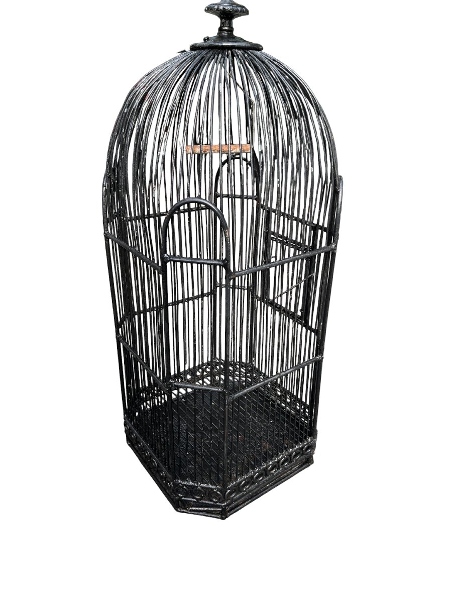 Ancienne cage à oiseaux en métal noir début XXème-photo-4