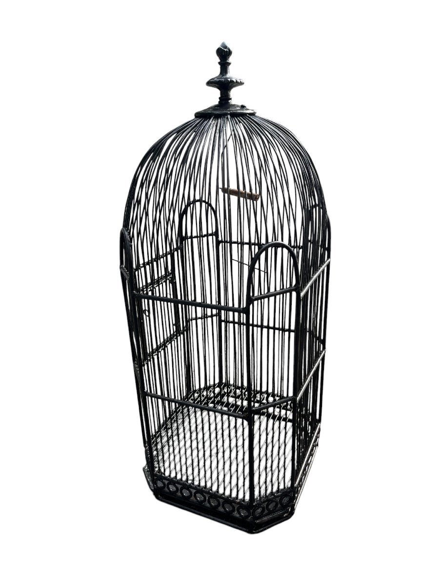 Ancienne cage à oiseaux en métal noir début XXème-photo-1