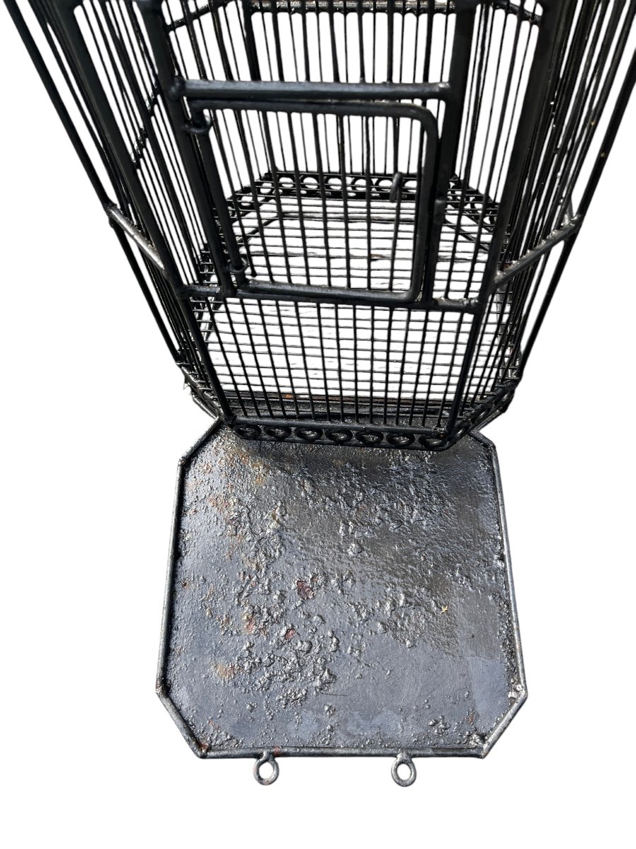 Ancienne cage à oiseaux en métal noir début XXème-photo-4