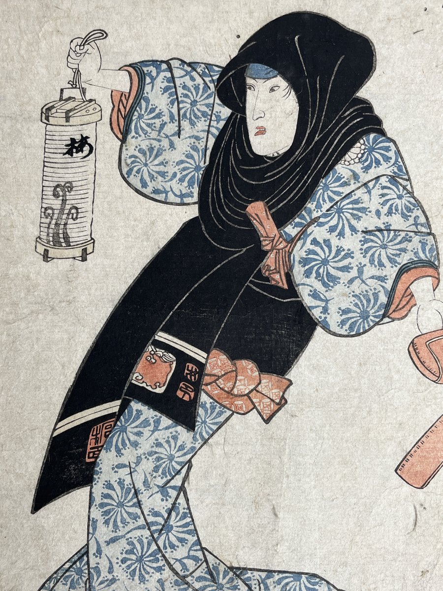 Japon, Estampe signée Toyokuni III acteur Iwai Kumesaburō XIXème-photo-1
