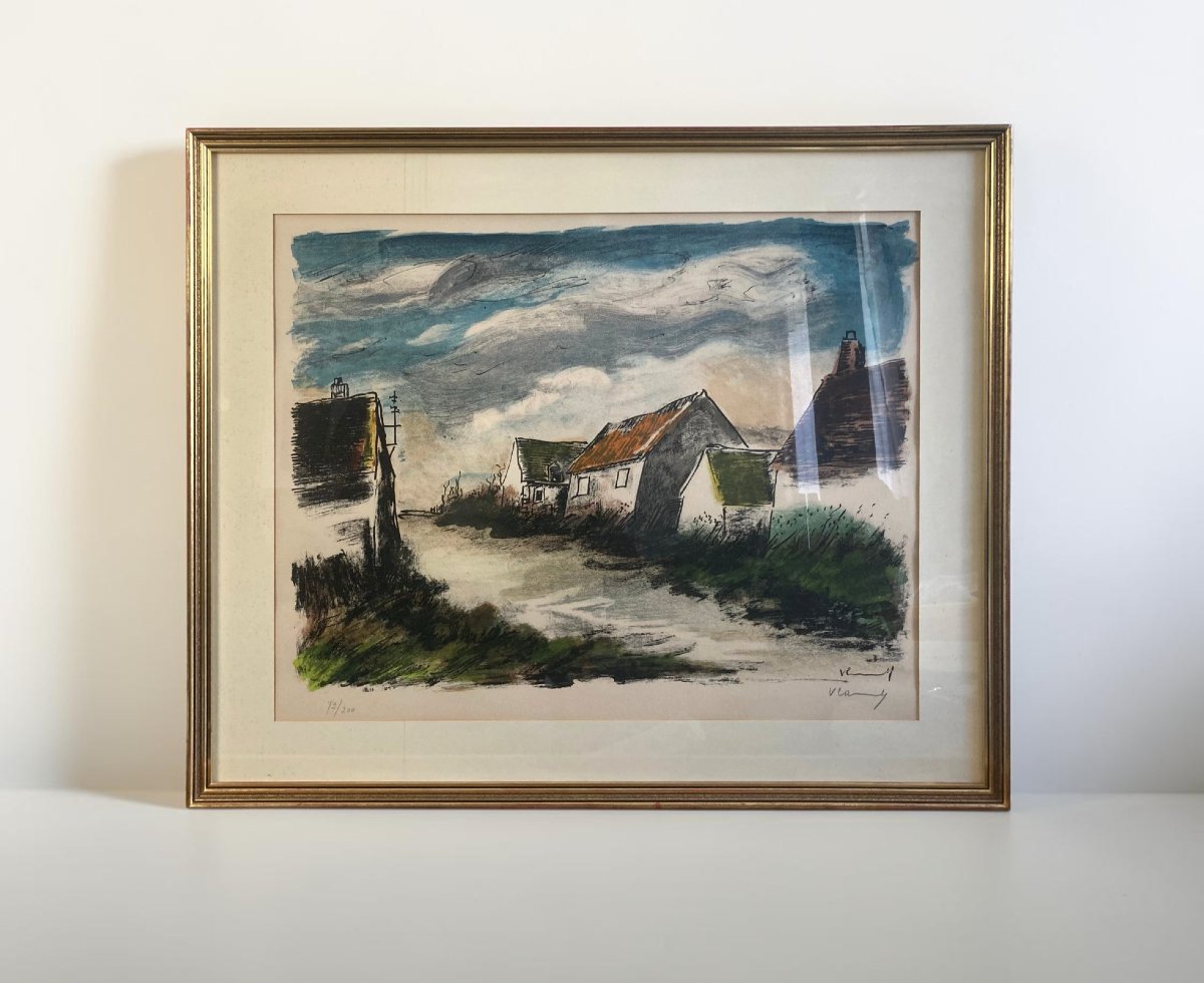 Vlaminck, Lithographie originale Montigny-sur-Avre signée XXème-photo-2