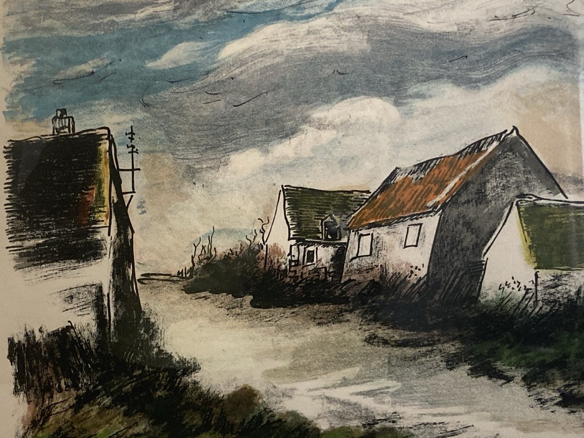 Vlaminck, Lithographie originale Montigny-sur-Avre signée XXème-photo-3
