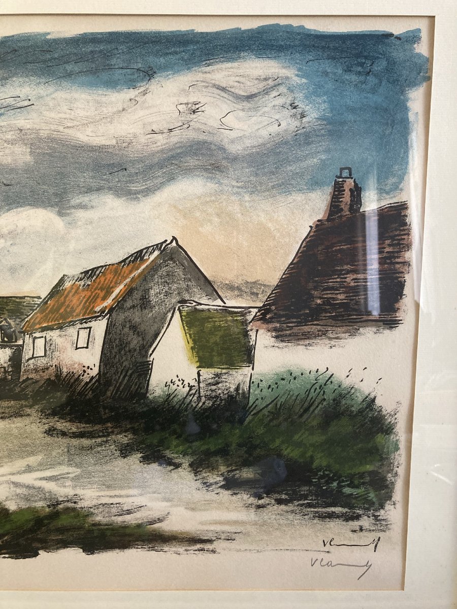 Vlaminck, Lithographie originale Montigny-sur-Avre signée XXème-photo-4