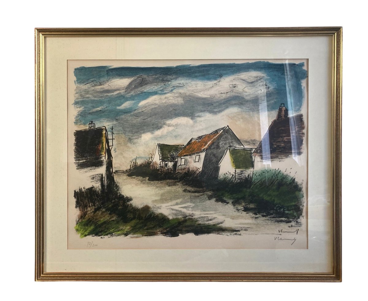 Vlaminck, Lithographie originale Montigny-sur-Avre signée XXème