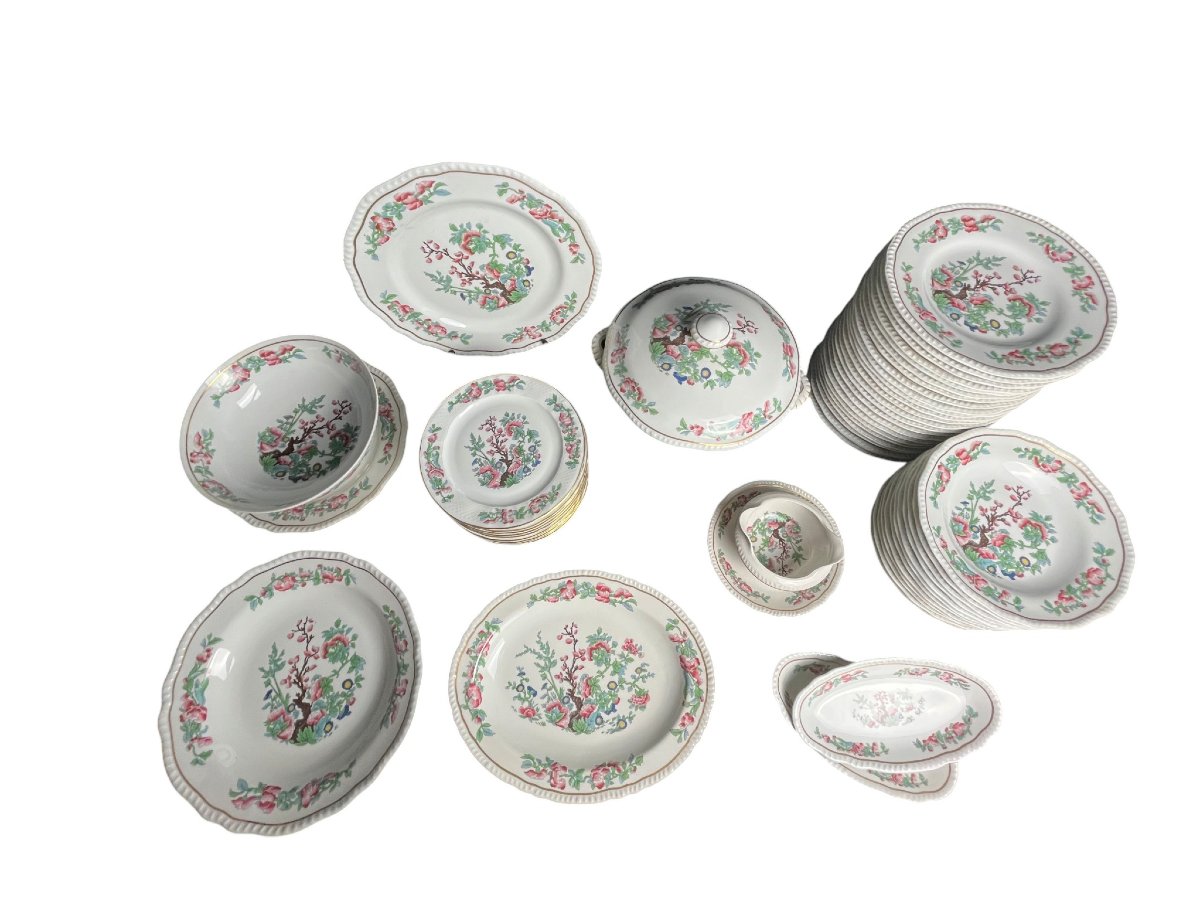 Tableware, Bernardaud Limoges Porcelain Set "arbres Des Indes," 20th Century-photo-2