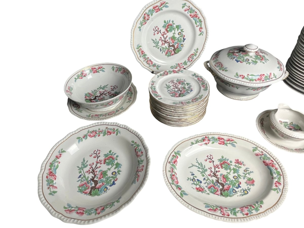 Tableware, Bernardaud Limoges Porcelain Set "arbres Des Indes," 20th Century-photo-3