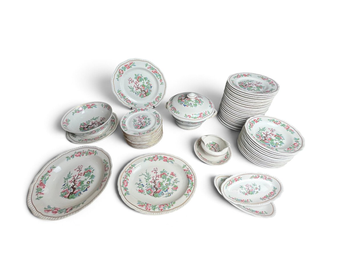 Tableware, Bernardaud Limoges Porcelain Set "arbres Des Indes," 20th Century-photo-6