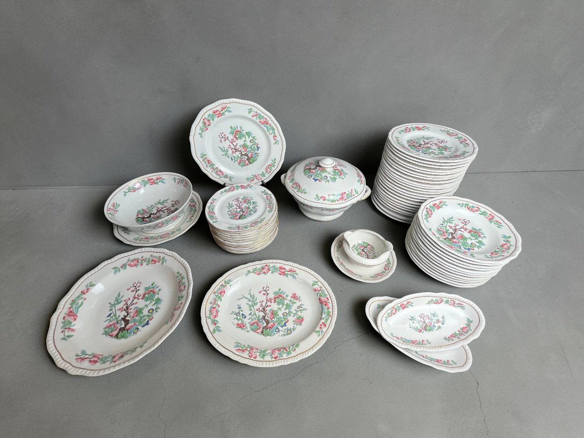 Tableware, Bernardaud Limoges Porcelain Set "arbres Des Indes," 20th Century