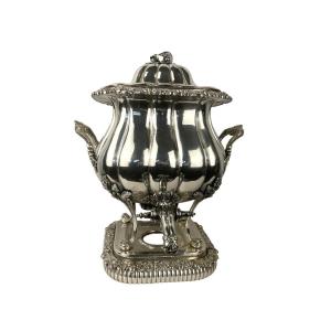 Important Hot Water Fountain Samovar Silver Metal Late 19th Century