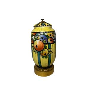 Art Deco, Night Light In Porcelain And Bronze Fruit Decor Circa 1930