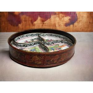 China Canton Quatre Raviers Enamels Lacquered Wood Tray Late 19th Century 