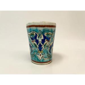 Iznik, Antique Polychrome Earthenware Goblet 19th Century
