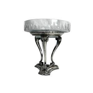 Art déco, coupe tripode métal argenté Gallia cristal vers 1930