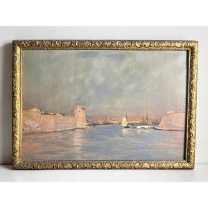 ALLEGRE Raymond, Huile sur toile Port de Marseille signée datée XIXème