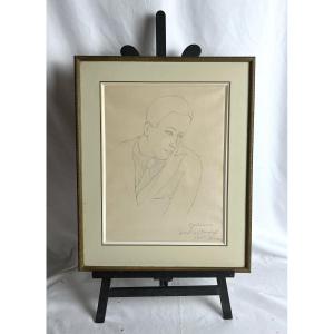 Goncharova, Portrait Of Prokofieff Signed Drawing Dated 1915