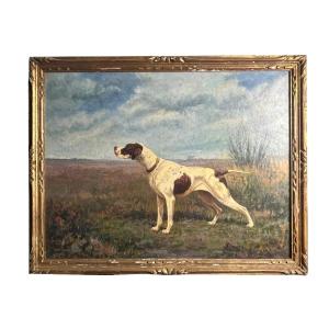 Thévenin, Oil On Canvas Dog At A Standstill Signed Late 19th Century