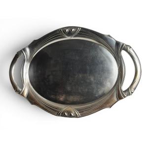 Art nouveau, plateau métal argenté Theodor Radivon poinçon vers 1900
