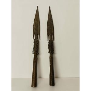 Collection: Antique Chad Metal Harpoon Spearheads From The Early 20th Century
