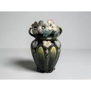 Art nouveau, vase barbotine de Bruyn Fives-Lille vers 1900