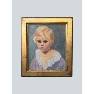 Huile sur toile, portrait d’enfant signé J. Bertrand début XXème