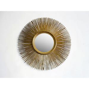 Grand miroir soleil glace biseauté bois doré vers 2010